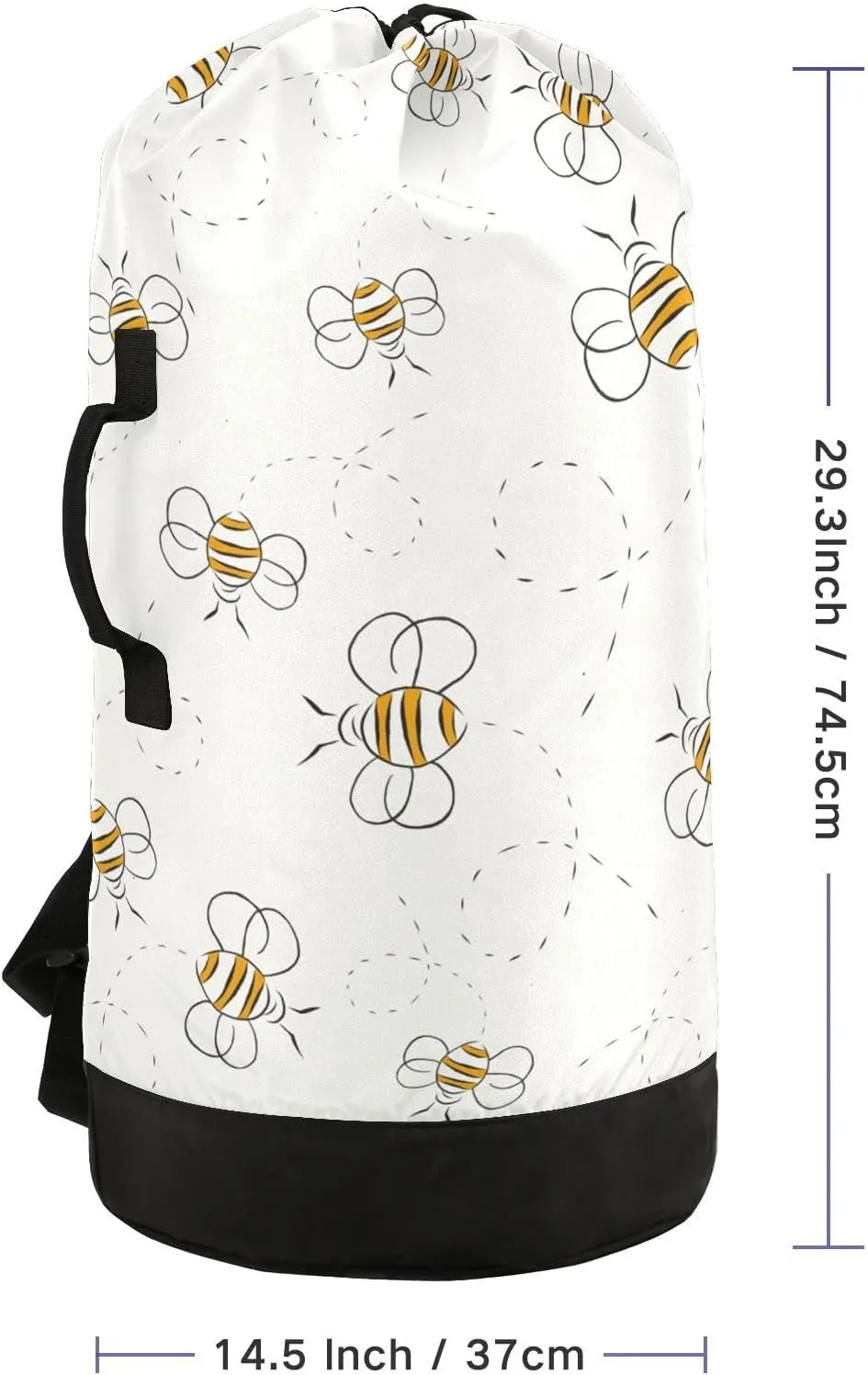 Laundry Backpack Laundry Bag with Adjustable Shoulder Straps Handle Dirty Laundry Bag for Traveling Camp College Dorm Heavy Duty Waterproof Large Capacity Bee