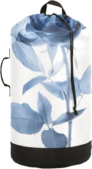 Laundry Bag Backpack Waterproof Beach Bag Clothes Hamper Bag Blue Rose Translucent 1 Large for Travel Camping Hiking Foldable Lightweight