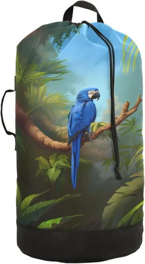 Laundry Bag Backpack Waterproof Beach Bag Clothes Hamper Bag Parrot Tropical Rainforest Large for Travel Camping Hiking Foldable Lightweight