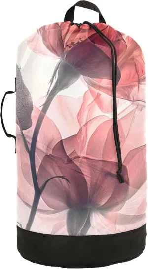 Laundry Bag Backpack Waterproof Beach Bag Clothes Hamper Bag Pink Roses Translucent Large for Travel Camping Hiking Foldable Lightweight