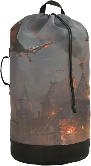 Laundry Bag Backpack Waterproof Beach Bag Clothes Hamper Bag Pterosaur Burning Castle Large for Travel Camping Hiking Foldable Lightweight