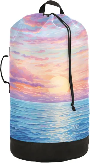 Laundry Bag Backpack Waterproof Beach Bag Clothes Hamper Bag Sunrise Pink Large for Travel Camping Hiking Foldable Lightweight