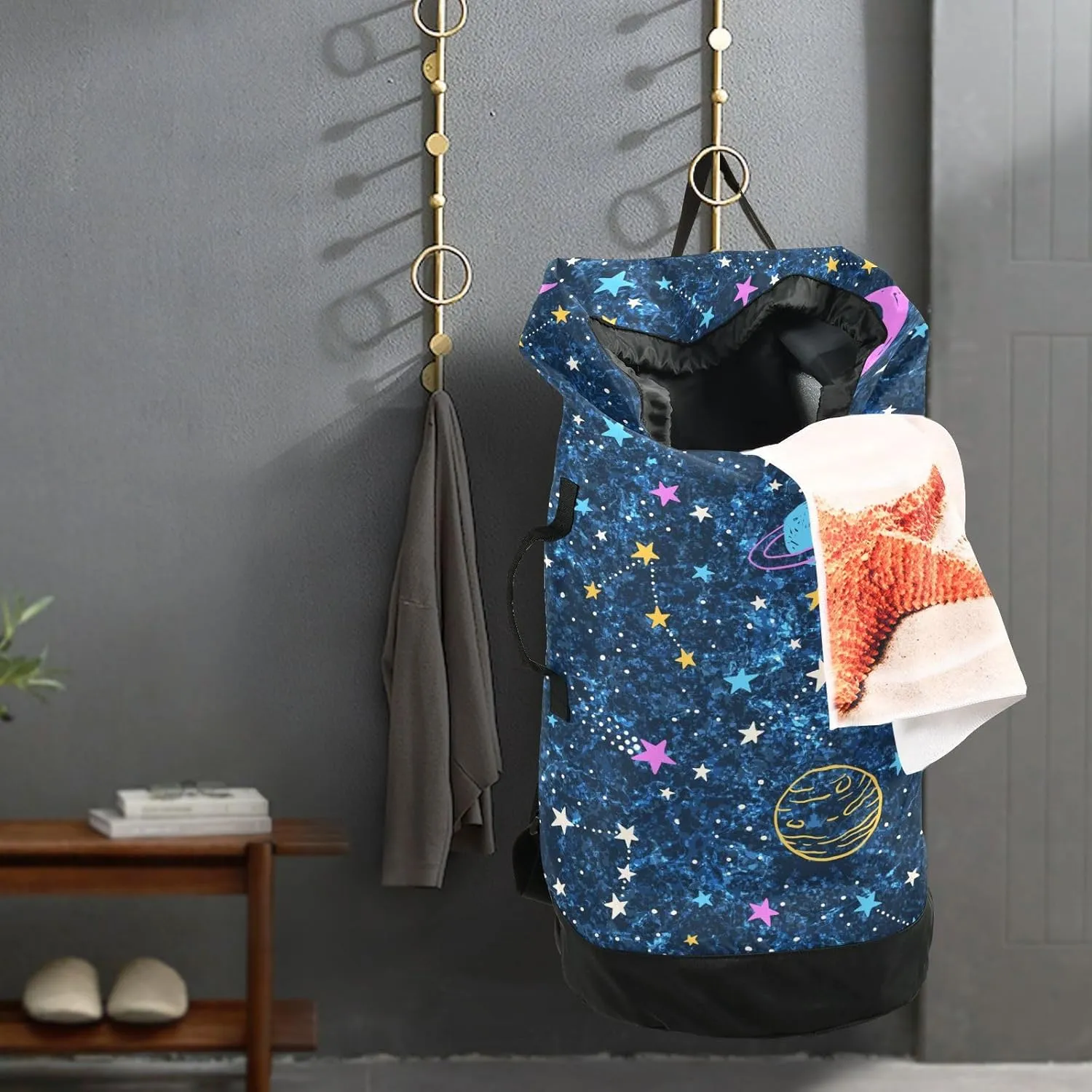Laundry Bag Backpack,Travel Laundry Bags with Shoulder Straps Oxford Large Hanging Laundry Hamper Bag for College,Laundromat,Apartment Star