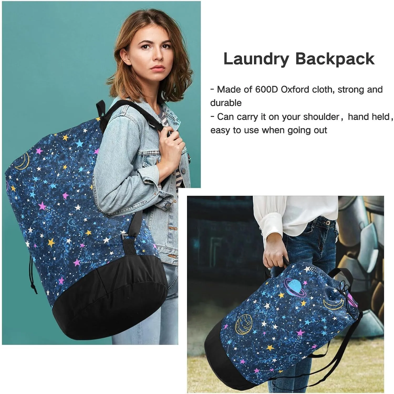 Laundry Bag Backpack,Travel Laundry Bags with Shoulder Straps Oxford Large Hanging Laundry Hamper Bag for College,Laundromat,Apartment Star