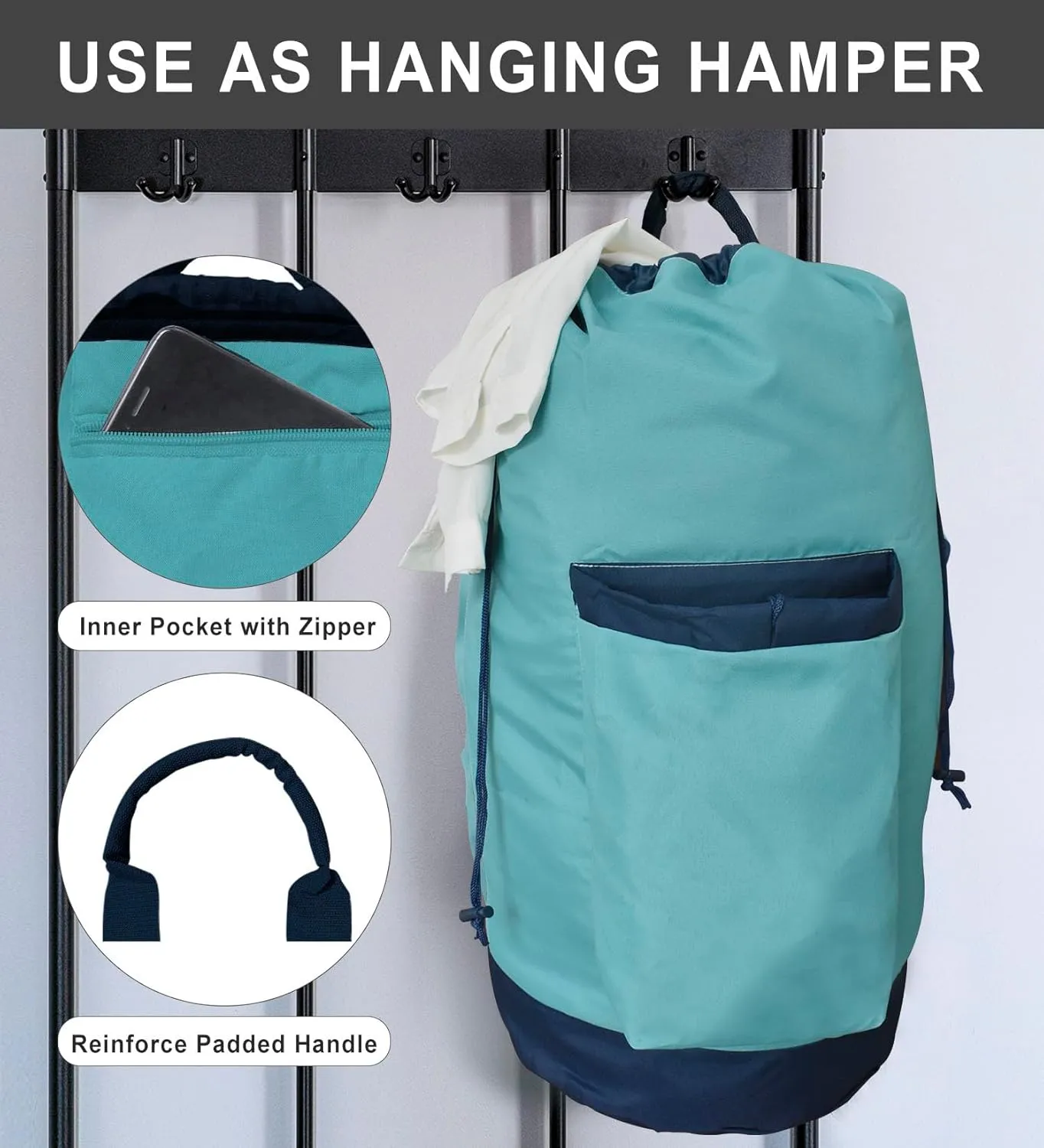 Laundry Bag Extra Large Heavy Duty, Laundry Backpack for College students, Travel Laundry Bags with Adjustable Strap, Dirty Clothes Hamper, College Dorm Room Essentials (Blue)