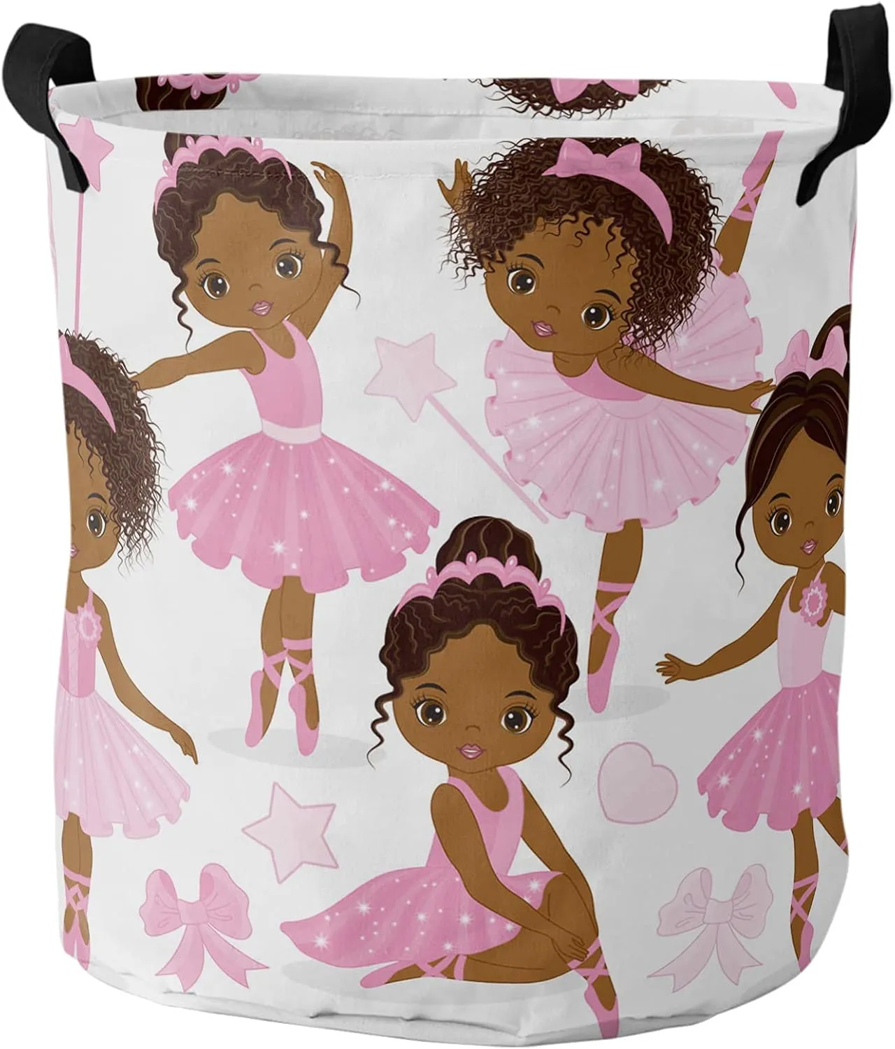 Laundry Basket African Black Girl Ballet Dance,Waterproof Collapsible Clothes Hamper Pink Skirt Star Bow,Large Storage Bag for Bedroom Bathroom