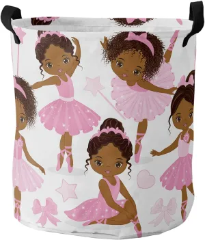 Laundry Basket African Black Girl Ballet Dance,Waterproof Collapsible Clothes Hamper Pink Skirt Star Bow,Large Storage Bag for Bedroom Bathroom