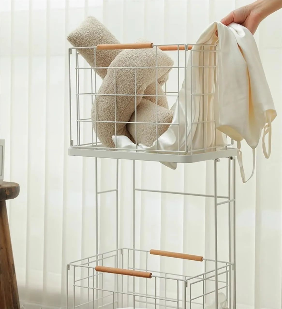 Laundry Basket Clothes Hamper Double Laundry Hamper With Wheels Rolling Iron Laundry Basket With 2 Removable Clothes Hamper For Dorm Room Bathroom Laundry Hamper Washing Basket