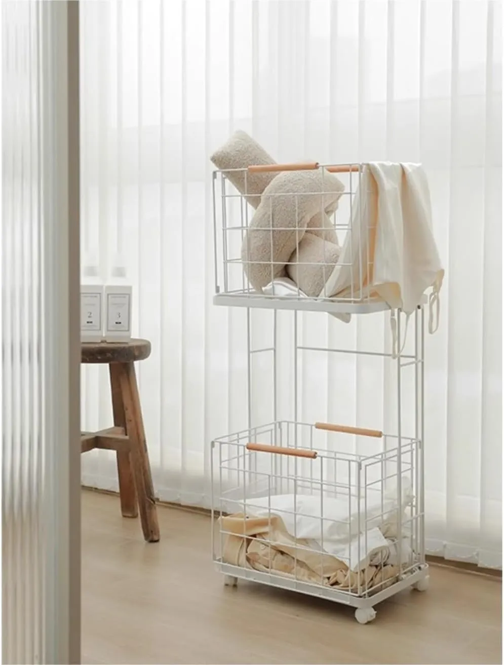 Laundry Basket Clothes Hamper Double Laundry Hamper With Wheels Rolling Iron Laundry Basket With 2 Removable Clothes Hamper For Dorm Room Bathroom Laundry Hamper Washing Basket