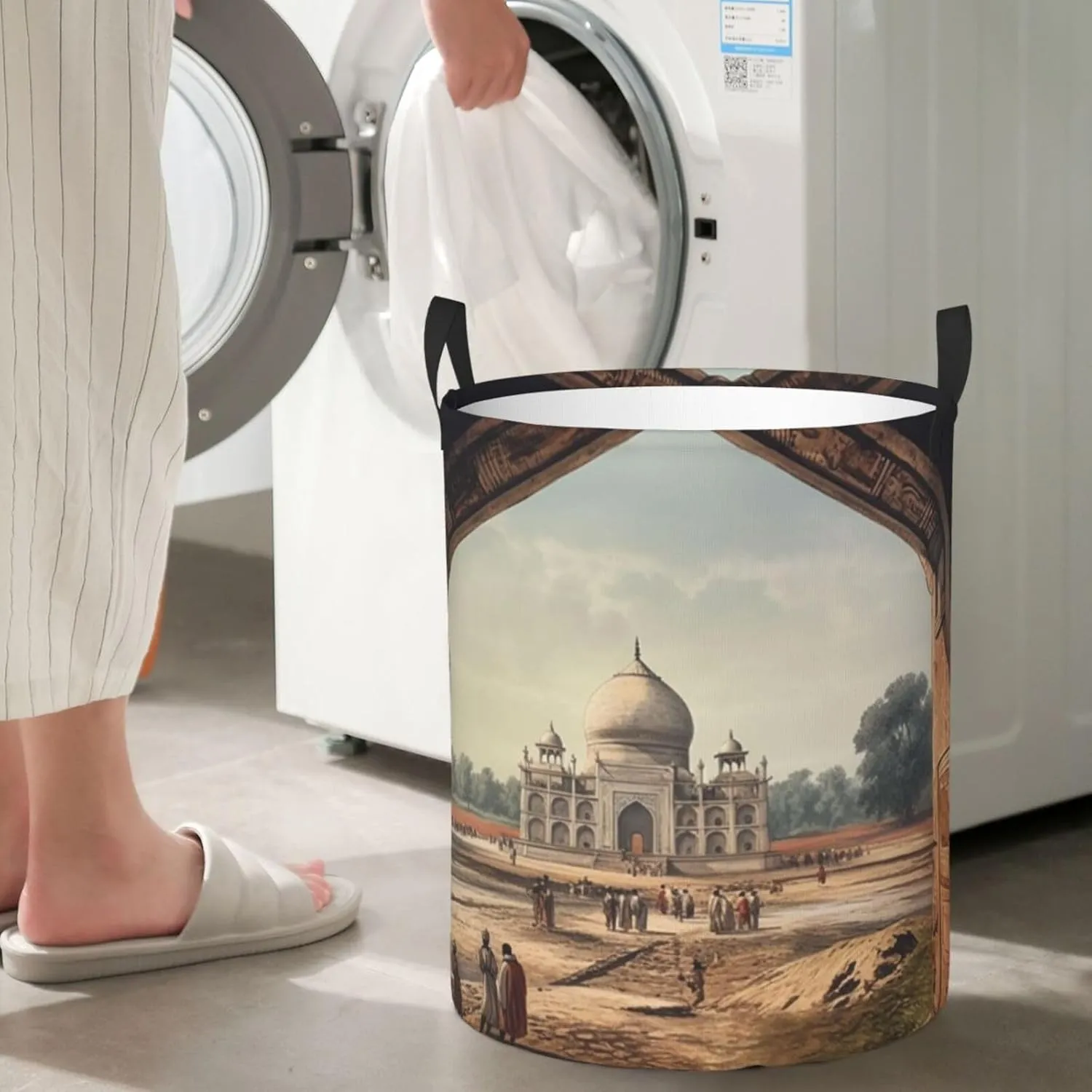 Laundry Basket Freestanding Laundry Hamper Collapsible Tall Clothes Hamper with Handles Historical Site Painting Dirty Clothes Basket for Dorm Bathroom Bedroom Travel Camping