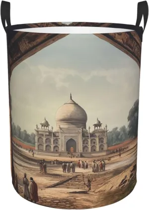 Laundry Basket Freestanding Laundry Hamper Collapsible Tall Clothes Hamper with Handles Historical Site Painting Dirty Clothes Basket for Dorm Bathroom Bedroom Travel Camping