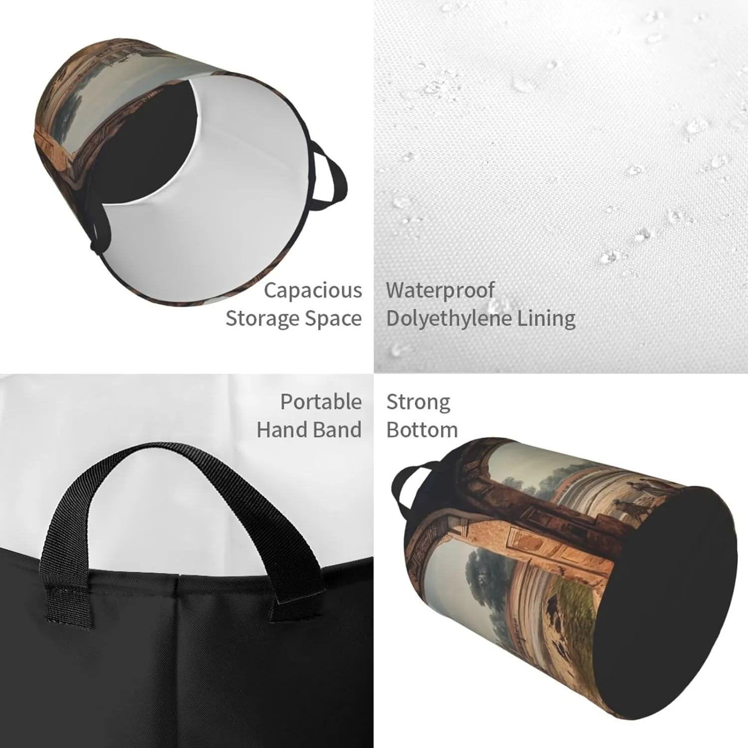 Laundry Basket Freestanding Laundry Hamper Collapsible Tall Clothes Hamper with Handles Historical Site Painting Dirty Clothes Basket for Dorm Bathroom Bedroom Travel Camping