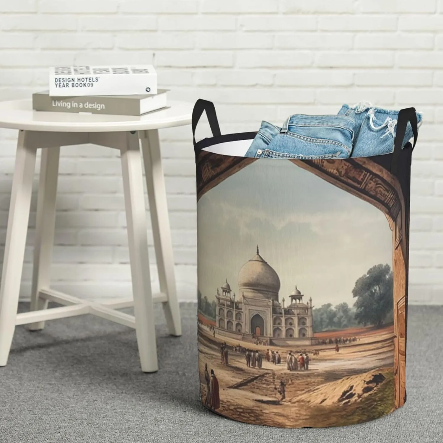 Laundry Basket Freestanding Laundry Hamper Collapsible Tall Clothes Hamper with Handles Historical Site Painting Dirty Clothes Basket for Dorm Bathroom Bedroom Travel Camping
