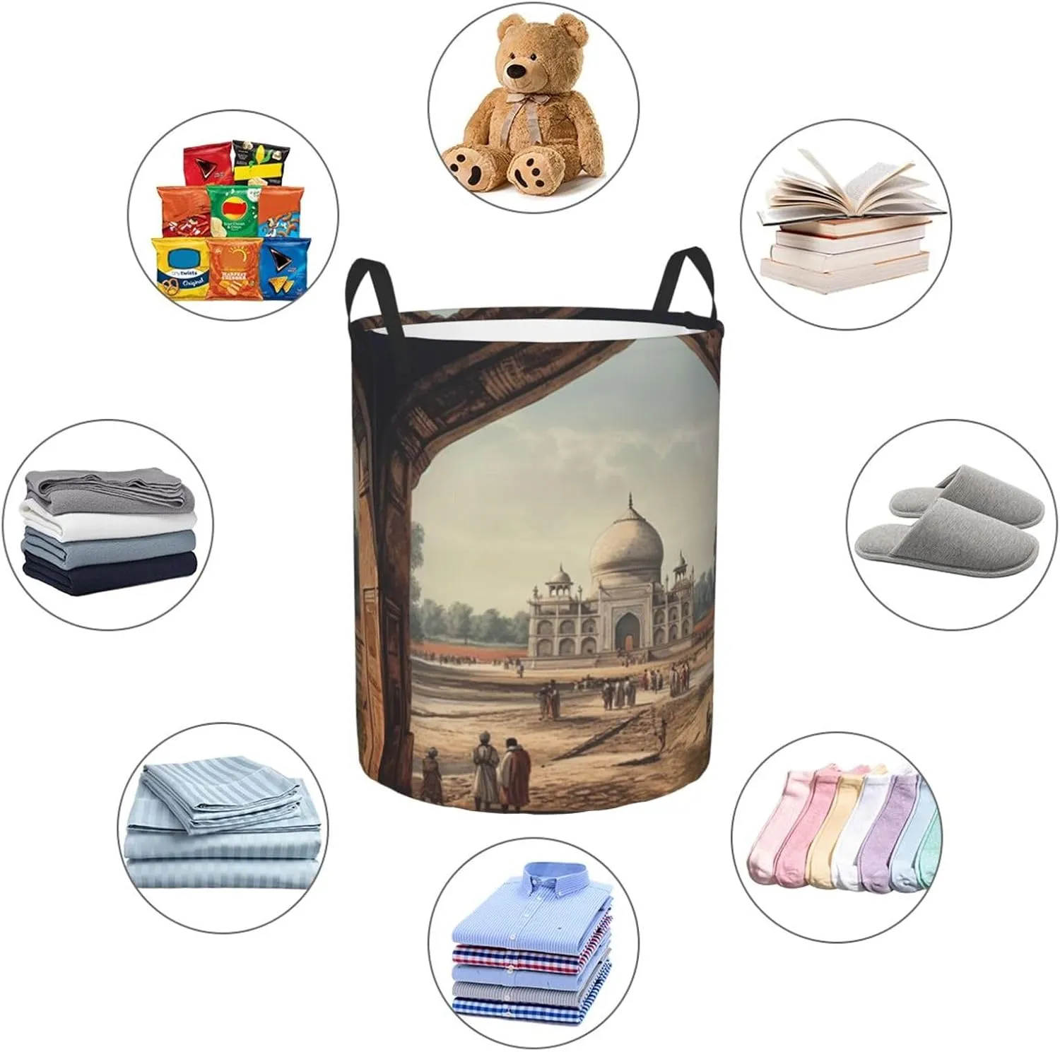 Laundry Basket Freestanding Laundry Hamper Collapsible Tall Clothes Hamper with Handles Historical Site Painting Dirty Clothes Basket for Dorm Bathroom Bedroom Travel Camping
