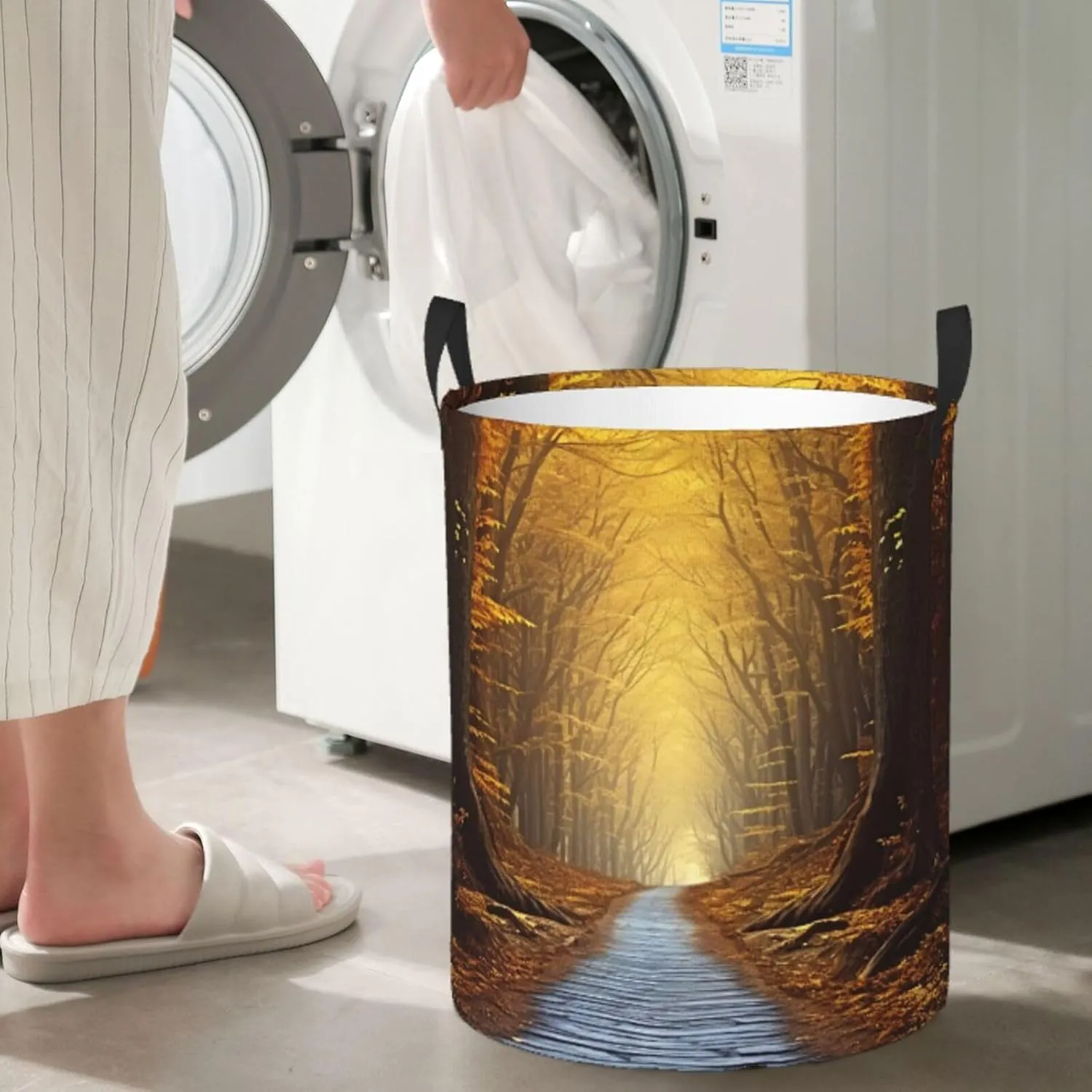 Laundry Basket Freestanding Laundry Hamper Collapsible Tall Clothes Hamper with Handles Pathway Dirty Clothes Basket for Dorm Bathroom Bedroom Travel Camping