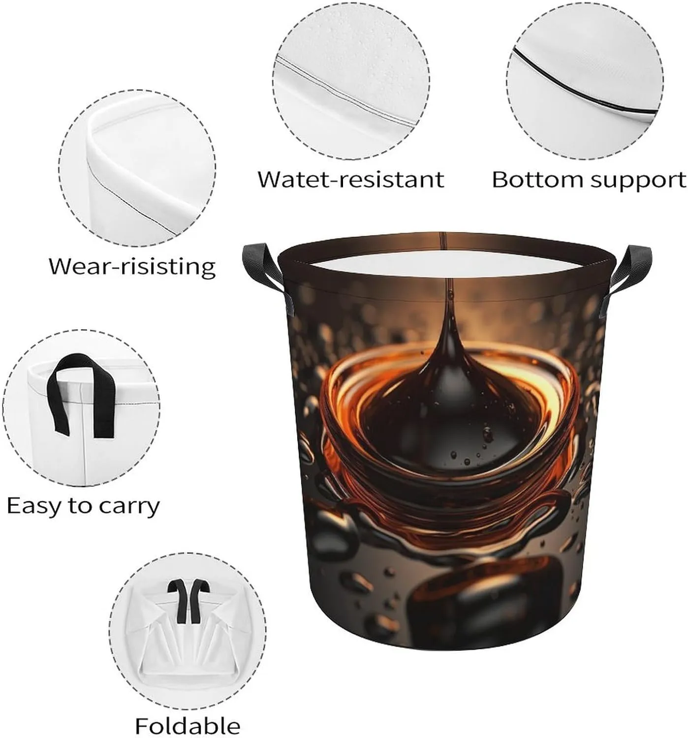Laundry Basket Freestanding Laundry Hamper Orange Water Droplets Laundry Baskets Dirty Clothes Hamper for Laundry Circular Storage Basket Collapsible Storage Bag for Bedroom