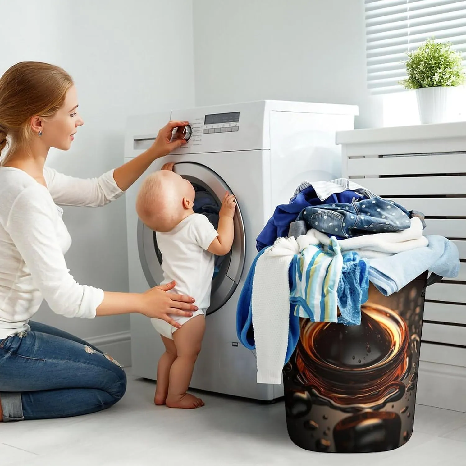 Laundry Basket Freestanding Laundry Hamper Orange Water Droplets Laundry Baskets Dirty Clothes Hamper for Laundry Circular Storage Basket Collapsible Storage Bag for Bedroom