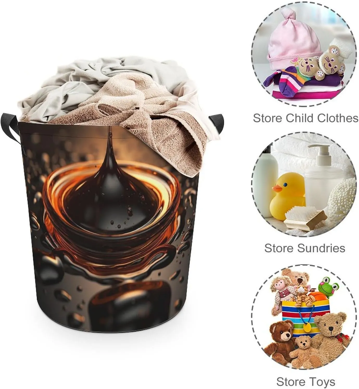 Laundry Basket Freestanding Laundry Hamper Orange Water Droplets Laundry Baskets Dirty Clothes Hamper for Laundry Circular Storage Basket Collapsible Storage Bag for Bedroom