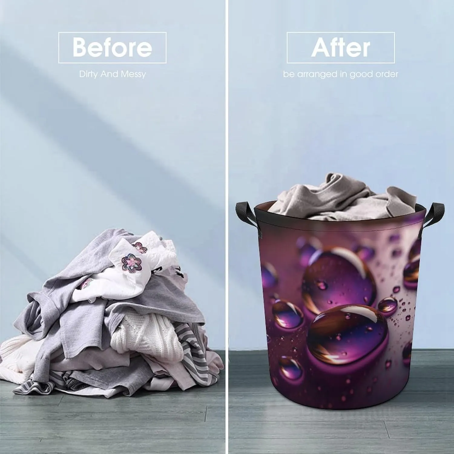 Laundry Basket Freestanding Laundry Hamper Purple Water Droplets Laundry Baskets Dirty Clothes Hamper for Laundry Circular Storage Basket Collapsible Storage Bag for Bedroom