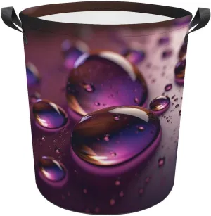 Laundry Basket Freestanding Laundry Hamper Purple Water Droplets Laundry Baskets Dirty Clothes Hamper for Laundry Circular Storage Basket Collapsible Storage Bag for Bedroom