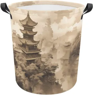 Laundry Basket Hamper Ancient Architecture Waterproof Dirty Clothes Hamper Collapsible Washing Bin Clothes Bag with Handles Freestanding Laundry Hamper for Bathroom Bedroom Dorm Travel