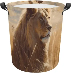 Laundry Basket Hamper Prairie Lion Waterproof Dirty Clothes Hamper Collapsible Washing Bin Clothes Bag with Handles Freestanding Laundry Hamper for Bathroom Bedroom Dorm Travel