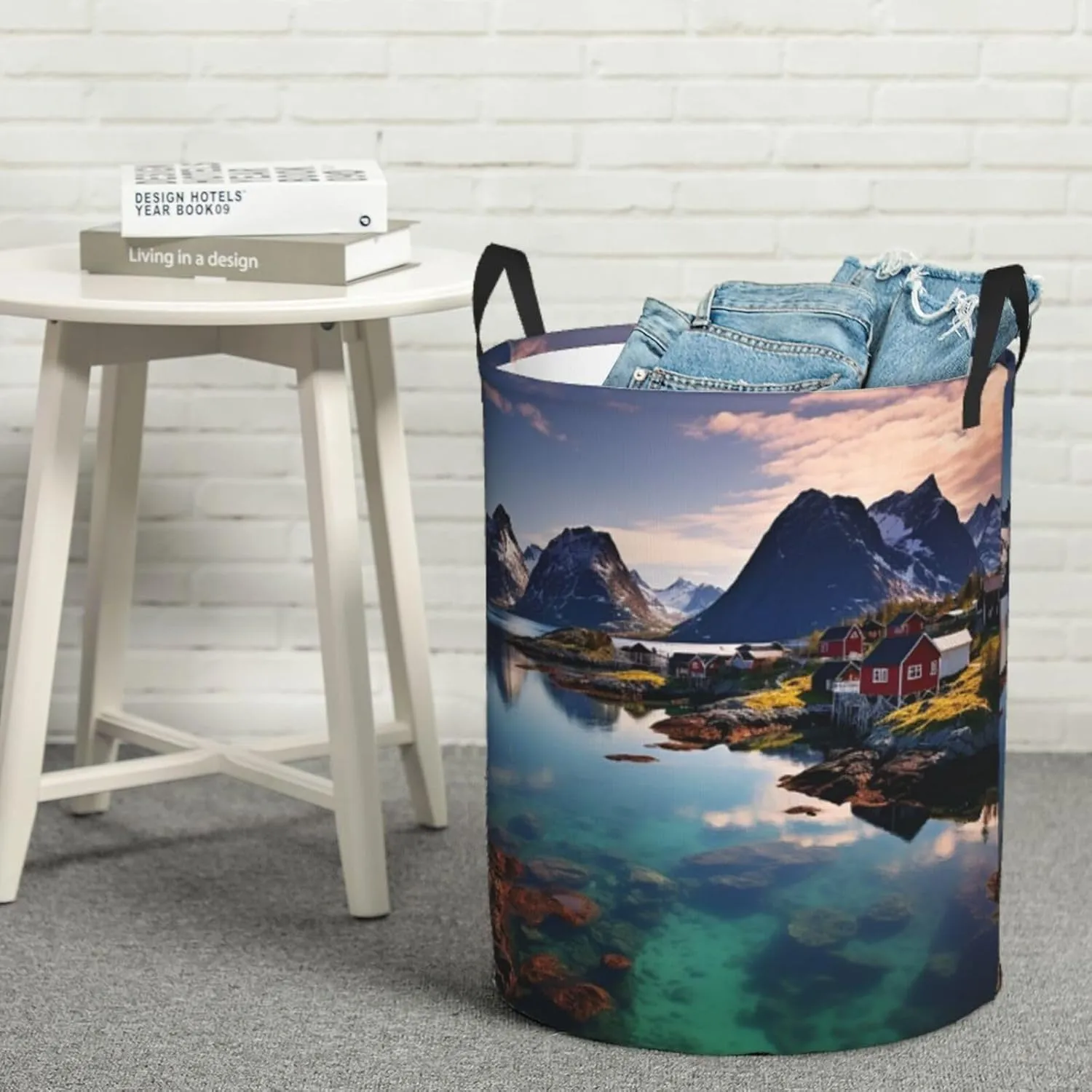 Laundry Basket Hamper with Handles Large Laundry Hamper Collapsible Laundry Bag Norway Islands Round Storage Bin Modern Storage Basket for Toys Bin Pillows Blankets Clothe