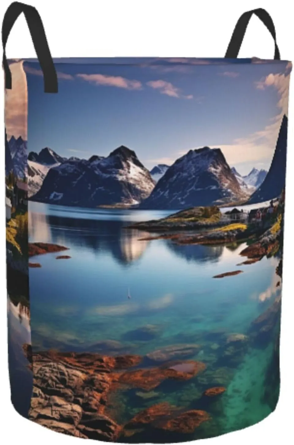 Laundry Basket Hamper with Handles Large Laundry Hamper Collapsible Laundry Bag Norway Islands Round Storage Bin Modern Storage Basket for Toys Bin Pillows Blankets Clothe