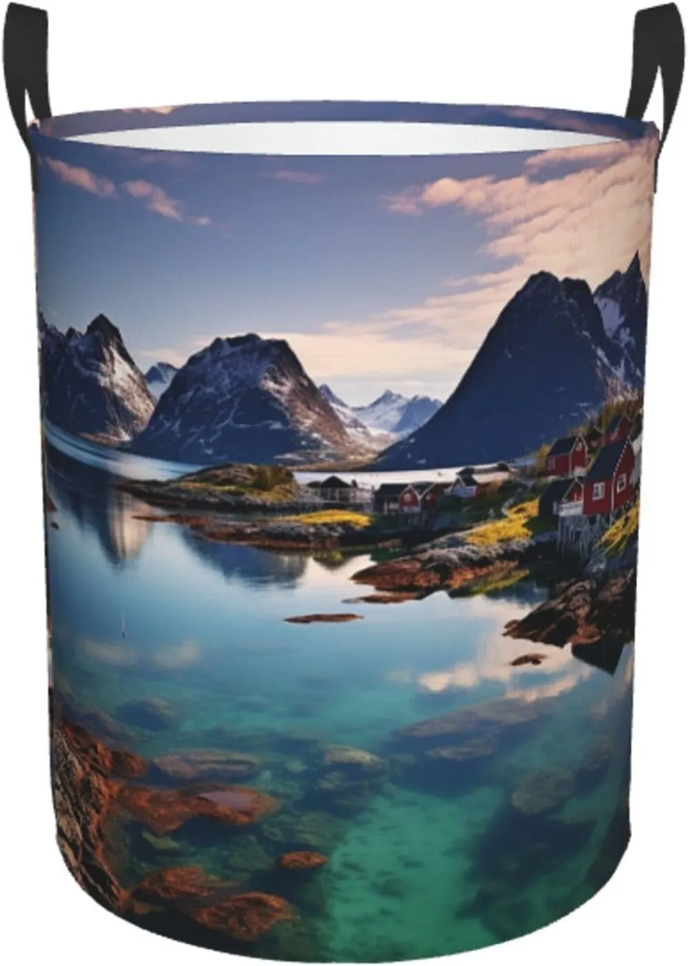 Laundry Basket Hamper with Handles Large Laundry Hamper Collapsible Laundry Bag Norway Islands Round Storage Bin Modern Storage Basket for Toys Bin Pillows Blankets Clothe