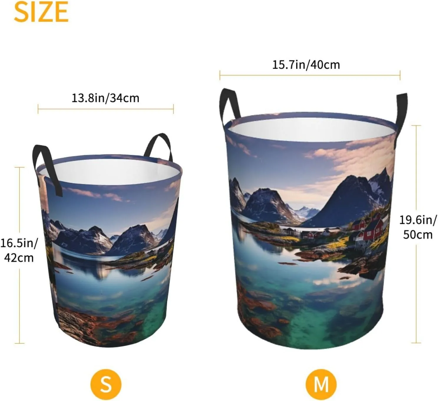 Laundry Basket Hamper with Handles Large Laundry Hamper Collapsible Laundry Bag Norway Islands Round Storage Bin Modern Storage Basket for Toys Bin Pillows Blankets Clothe