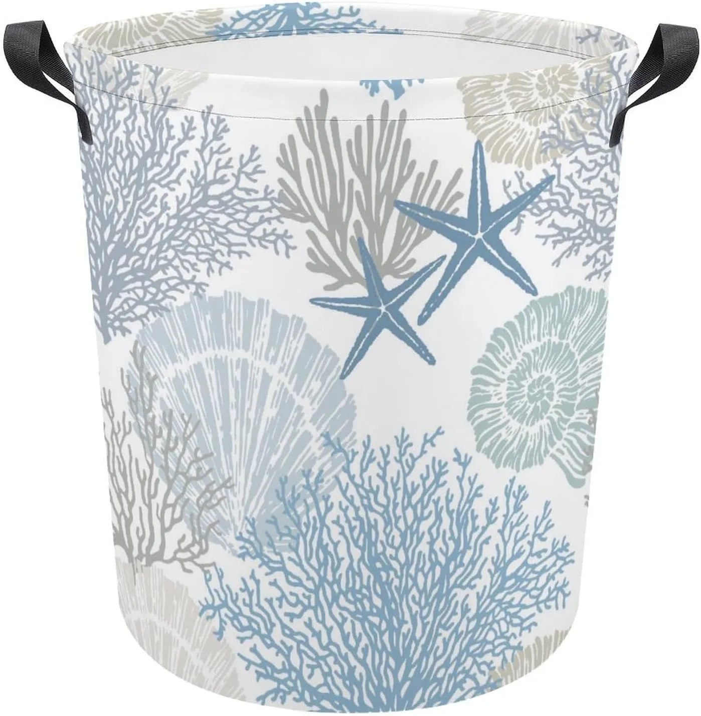 Laundry Basket Ocean Coastal Coral Starfish Seahorse,Waterproof Collapsible Clothes Hamper Blue Sealife Sea Shell,Large Storage Bag for Bedroom Bathroom