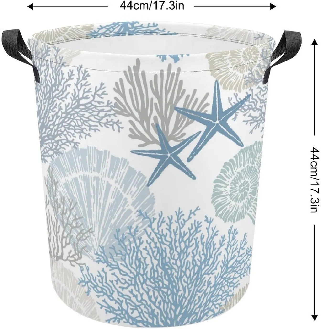 Laundry Basket Ocean Coastal Coral Starfish Seahorse,Waterproof Collapsible Clothes Hamper Blue Sealife Sea Shell,Large Storage Bag for Bedroom Bathroom