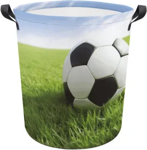 Laundry Basket Soccer Ball On Grassy Printed Laundry Bag Laundry Hamper Foldable Laundry Basket Storage Basket for Bathroom