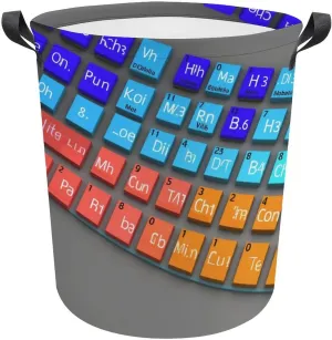 Laundry Basket Waterproof Dirty Clothes Hamper Chemical Periodic Table Collapsible Washing Bin Clothes Bag with Handles Freestanding Laundry Hamper for Bathroom Bedroom Dorm Travel