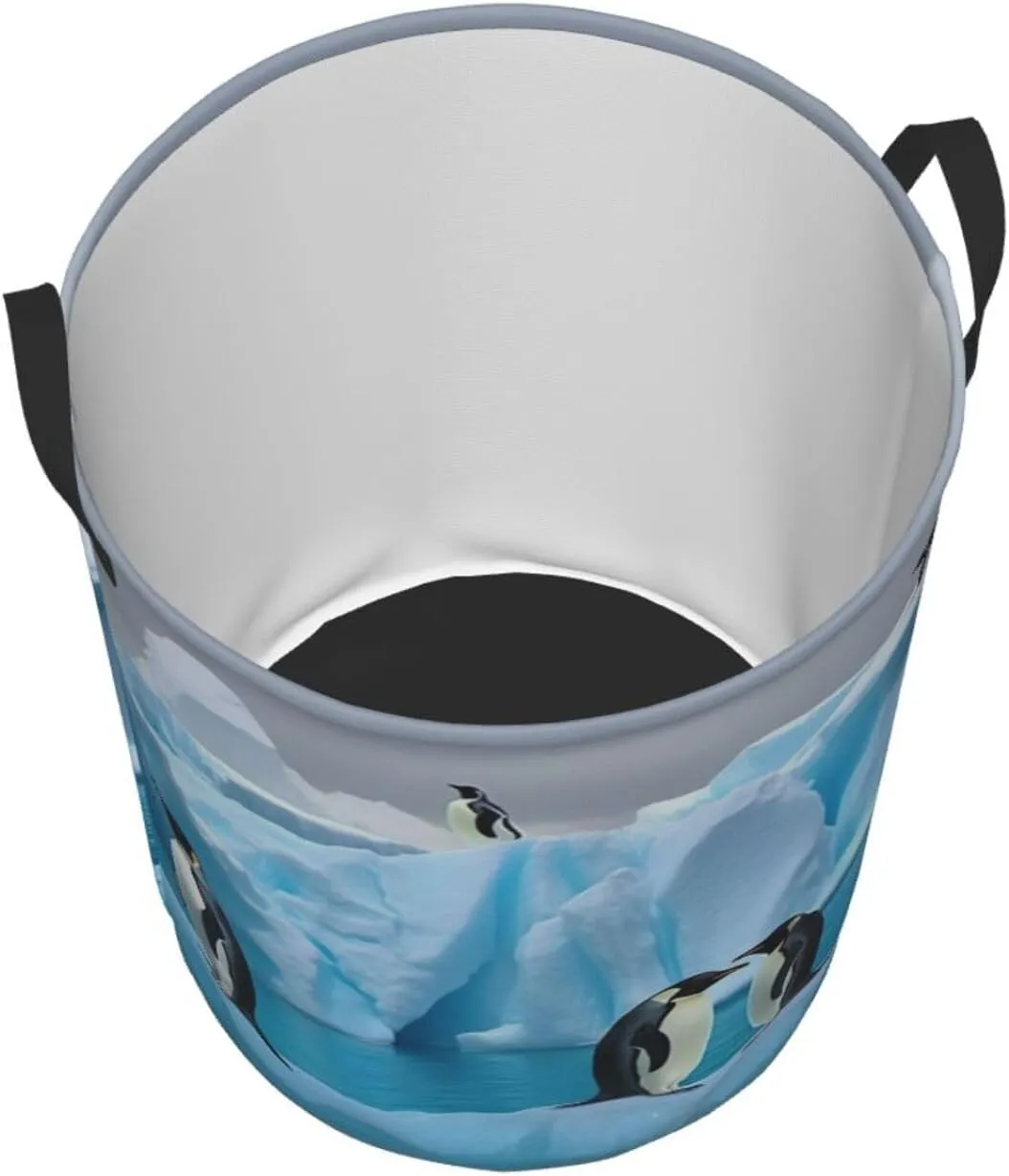 Laundry Basket Waterproof Foldable Laundry Hamper Lightweight Storage Bin Penguins On The Iceberg Clothes Toys Organizer Bag With Handles For Home Bathroom Bedroom Dorm