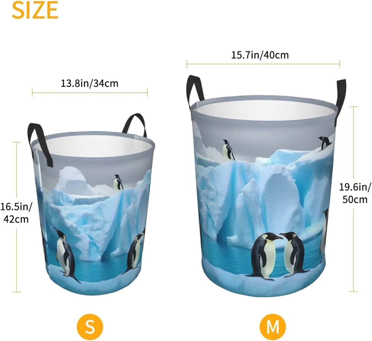 Laundry Basket Waterproof Foldable Laundry Hamper Lightweight Storage Bin Penguins On The Iceberg Clothes Toys Organizer Bag With Handles For Home Bathroom Bedroom Dorm