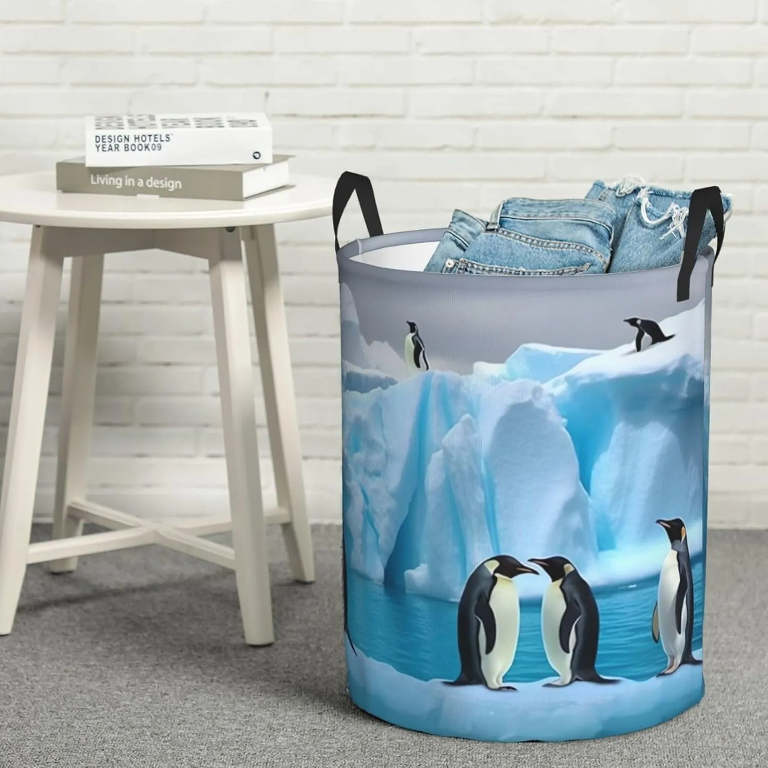 Laundry Basket Waterproof Foldable Laundry Hamper Lightweight Storage Bin Penguins On The Iceberg Clothes Toys Organizer Bag With Handles For Home Bathroom Bedroom Dorm