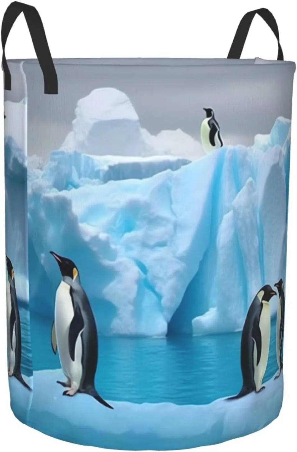 Laundry Basket Waterproof Foldable Laundry Hamper Lightweight Storage Bin Penguins On The Iceberg Clothes Toys Organizer Bag With Handles For Home Bathroom Bedroom Dorm