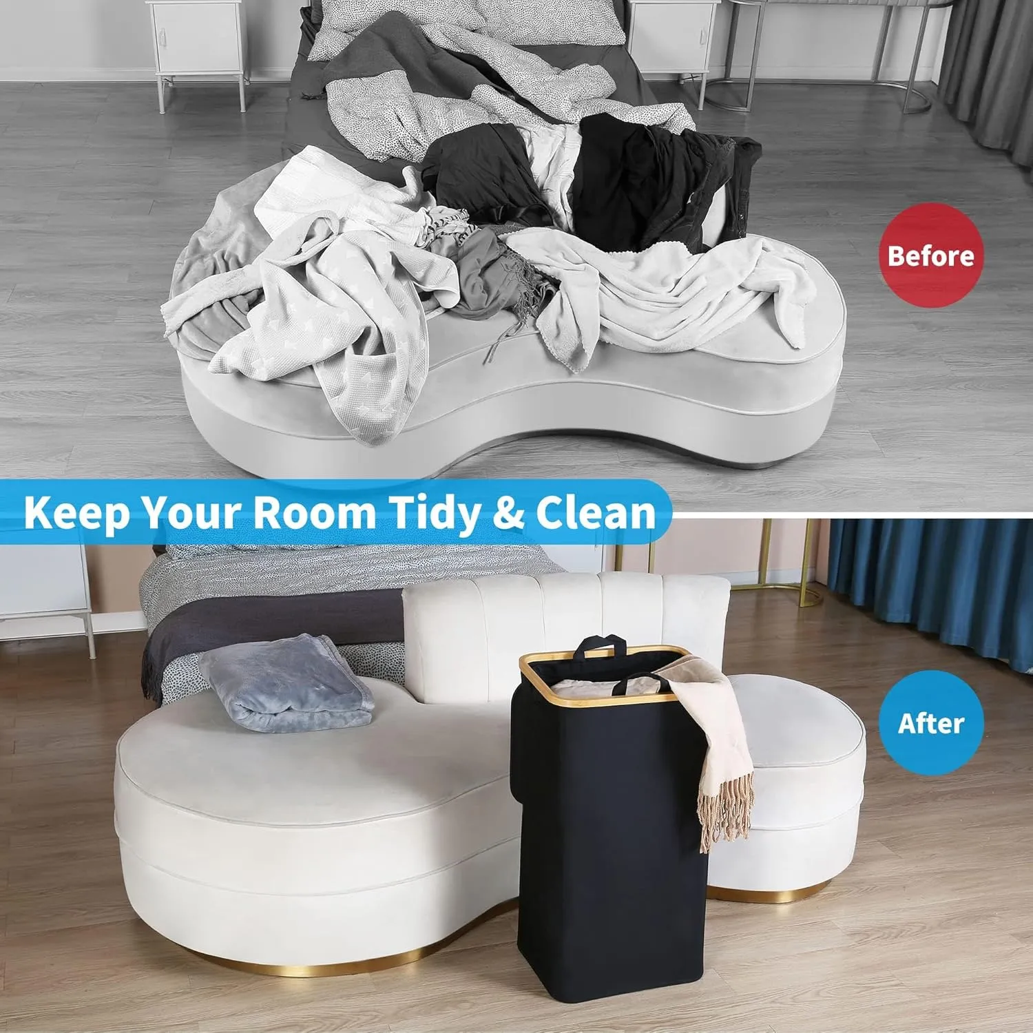 Laundry Basket with Lid and Removable Bag, 100L Tall Laundry Hamper with Bamboo Handles, Aesthetic Dirty Clothes Bin for Laundry Room, Bathroom, Bedroom and Dorm, Black