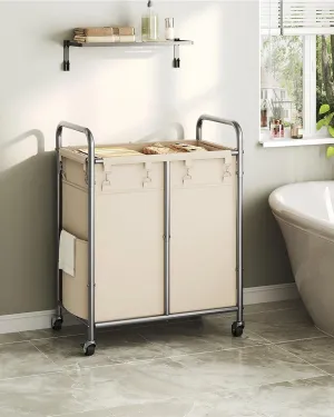 Laundry Basket with Wheels, 182 L Rolling Laundry Hamper, Laundry Sorter with Removable Bag and Side Pocket, for Laundry Room, Bathroom, Bedroom, Beige and Silver TXY06WM