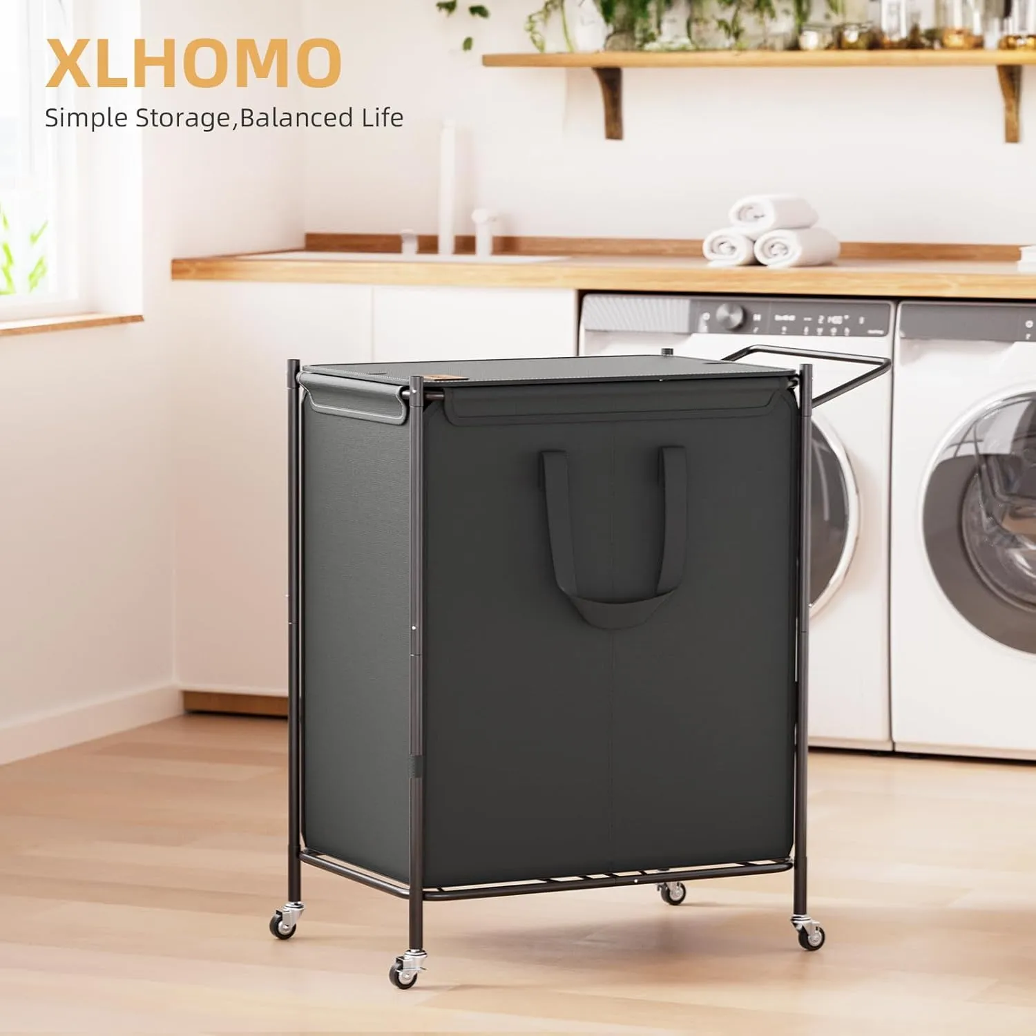 Laundry Basket with Wheels, 2-Section Rolling Laundry Hamper with Removable Liner, 42 Gallons (160L) Laundry Sorter Cart, Clothes Hamper Sturdy Metal Frame with Handle, Effortless Movement