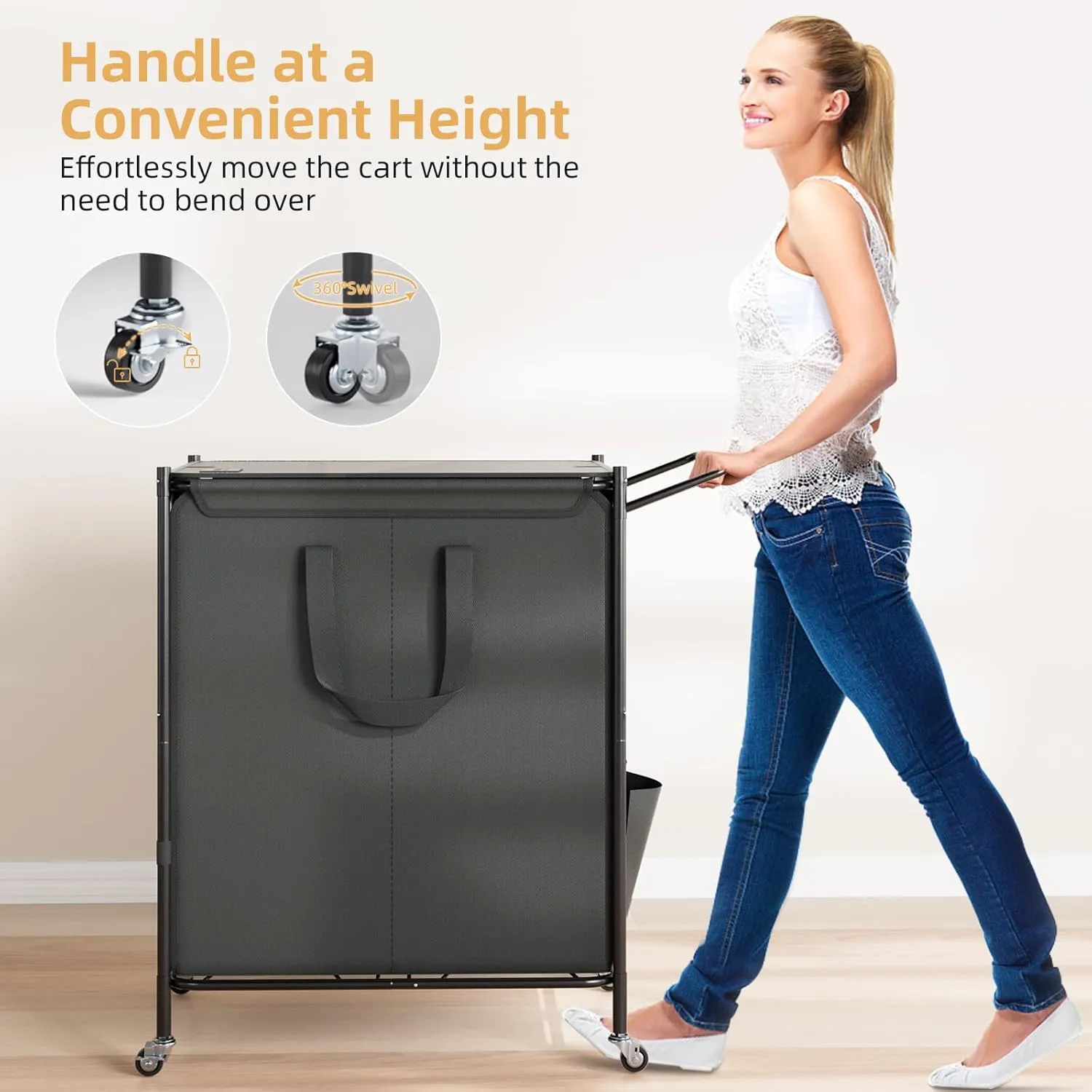 Laundry Basket with Wheels, 2-Section Rolling Laundry Hamper with Removable Liner, 42 Gallons (160L) Laundry Sorter Cart, Clothes Hamper Sturdy Metal Frame with Handle, Effortless Movement