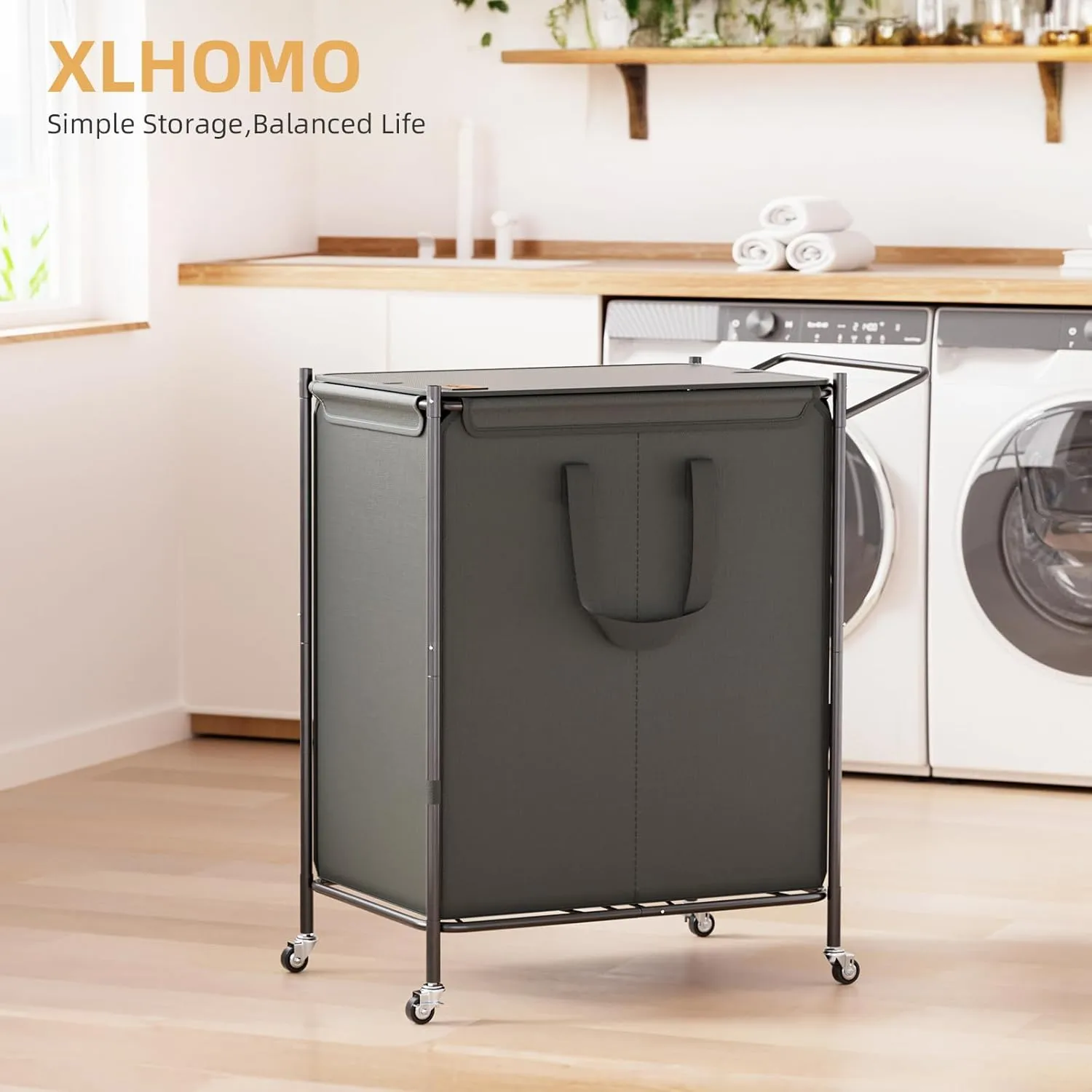 Laundry Basket with Wheels, 2-Section Rolling Laundry Hamper with Removable Liner, 42 Gallons (160L) Laundry Sorter Cart, Clothes Hamper Sturdy Metal Frame with Handle, Effortless Movement