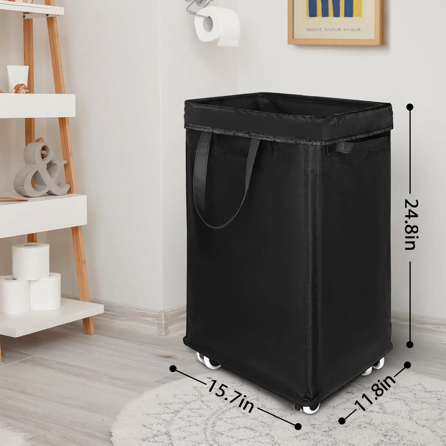 Laundry Basket with Wheels, 75L Rolling Laundry Hamper with Removable Bag, Slim Large Laundry Basket with Handles for Dorm, Tall Clothes Hamper Organizer for Dirty Laundry, Black