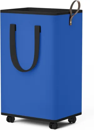Laundry Basket with Wheels, Collapsible Laundry Baskets, Laundry Hamper with Handles Detachable Wheels, Rolling Laundry Basket, Dirty Clothes Hamper for Bathroom, Dorm, Bedroom, Blue, 80L
