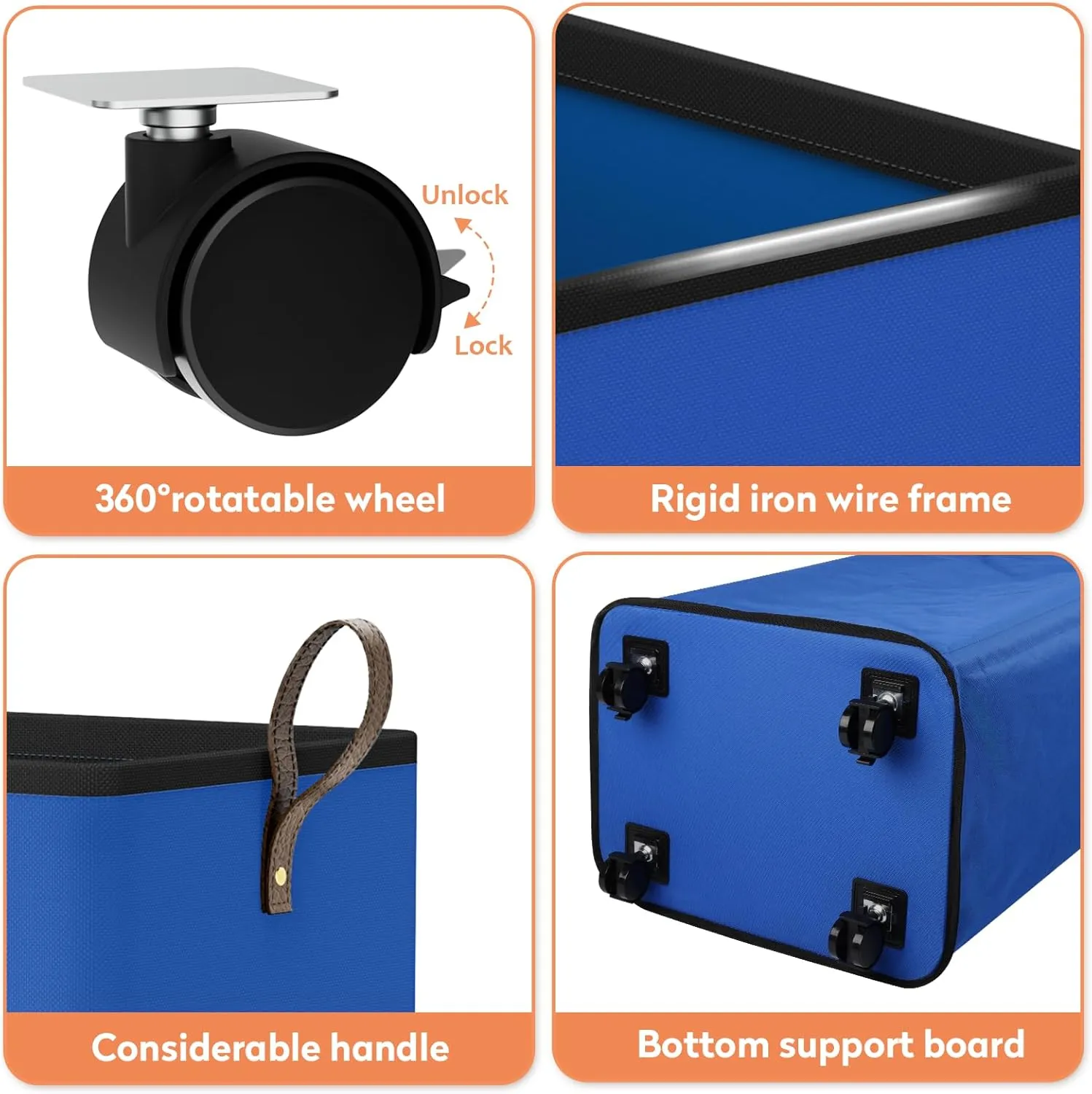 Laundry Basket with Wheels, Collapsible Laundry Baskets, Laundry Hamper with Handles Detachable Wheels, Rolling Laundry Basket, Dirty Clothes Hamper for Bathroom, Dorm, Bedroom, Blue, 80L