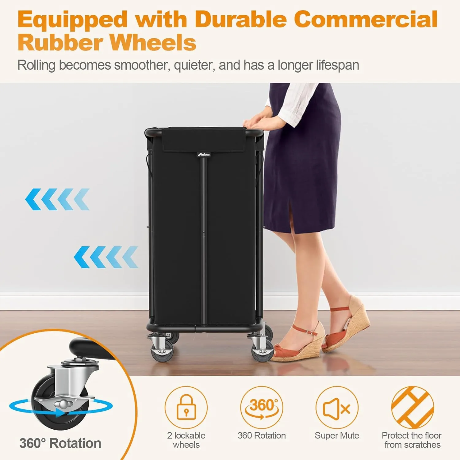 Laundry Basket with Wheels, Rolling Laundry Hamper, 30 Gal.(115L), Removable and Machine Washable Liner, Steel Frame, Tall Laundry Cart for Laundry Room, Bedroom, Bathroom, Dorm Storage -Black