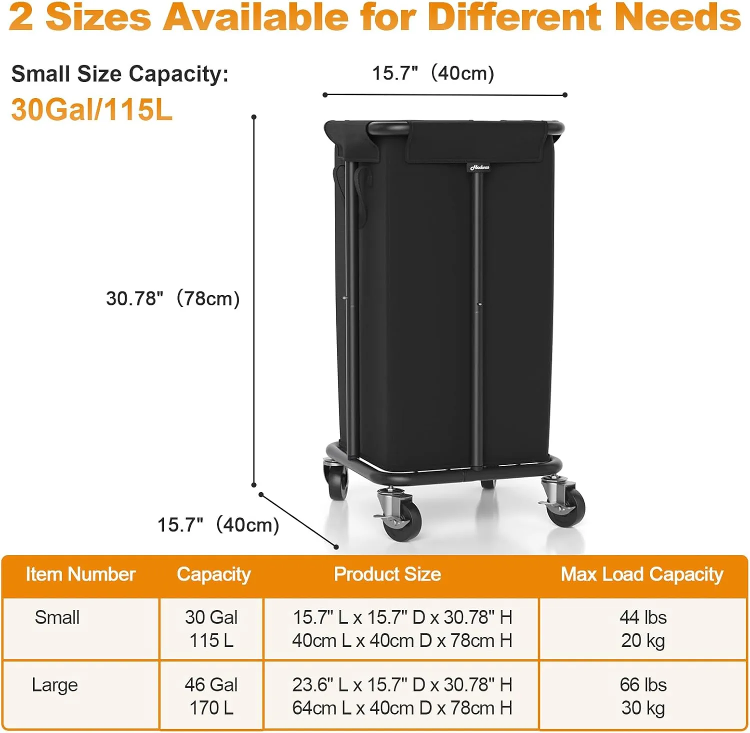 Laundry Basket with Wheels, Rolling Laundry Hamper, 30 Gal.(115L), Removable and Machine Washable Liner, Steel Frame, Tall Laundry Cart for Laundry Room, Bedroom, Bathroom, Dorm Storage -Black