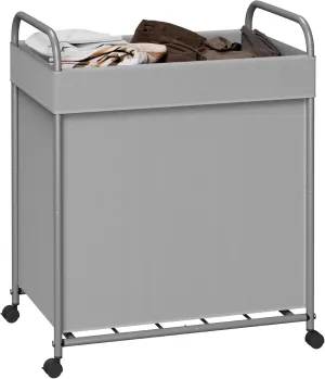 Laundry Basket with Wheels, Rolling Laundry Hamper, Laundry Sorter with Removable Liner, Steel Frame with Handle, 80L,19.7 x 13 x 25.2 Inches, Grey, LHC100G01
