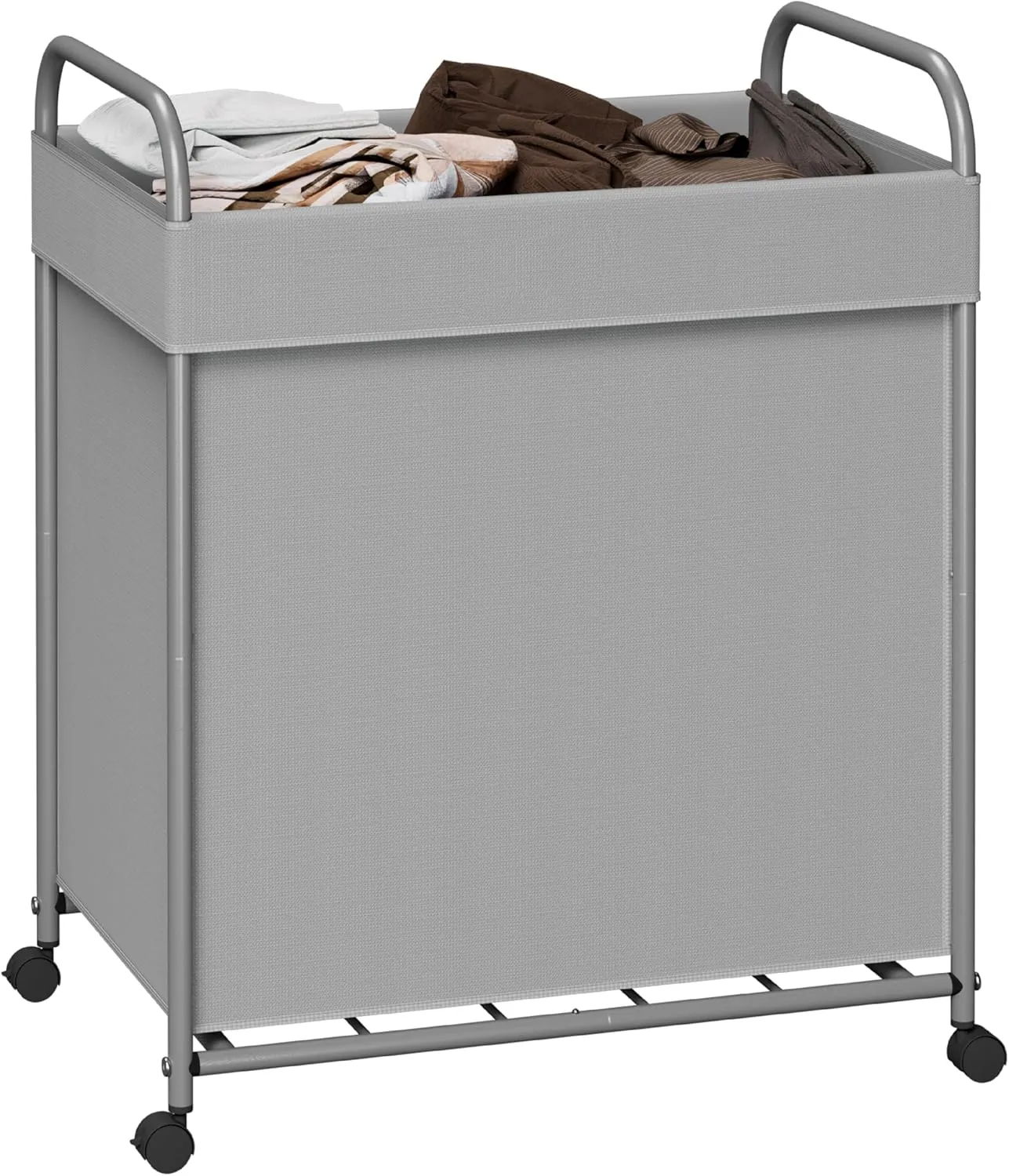 Laundry Basket with Wheels, Rolling Laundry Hamper, Laundry Sorter with Removable Liner, Steel Frame with Handle, 80L,19.7 x 13 x 25.2 Inches, Grey, LHC100G01